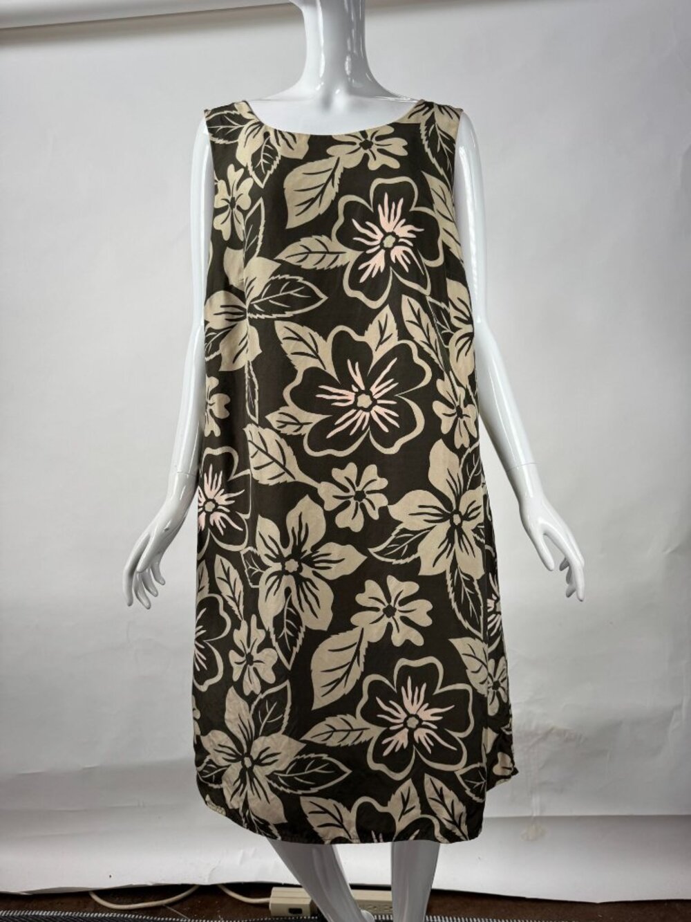 Floral Reversible Sleeveless Midi Dress Pink & Black Hawaiian Style Lightweight